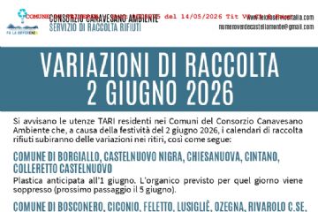 Variazioni raccolta rifiuti 2 Giugno 2026